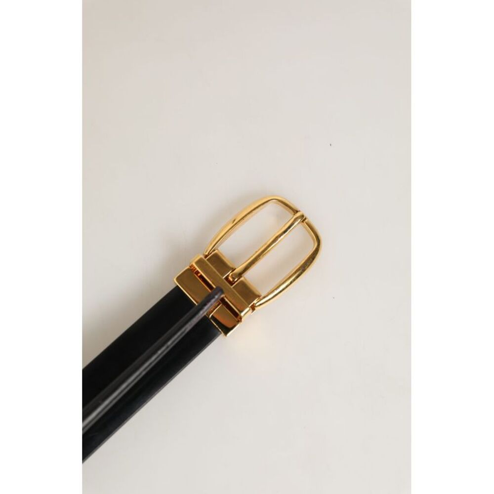 Dolce & Gabbana Black Leather Gold Tone Metal Buckle Men's Belt